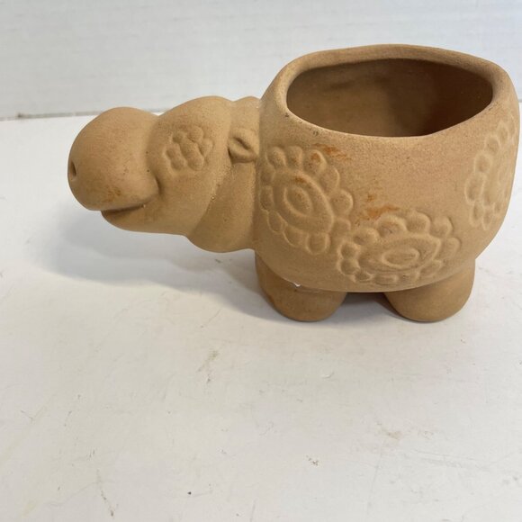 Vintage Ceramic Hippy Hippo Planter with Floral Embossed Design - Picture 3 of 13